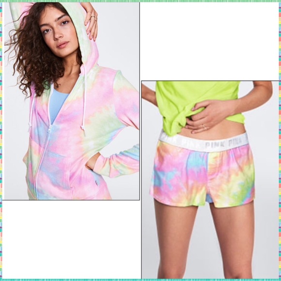 VS PINK TIE DYE COZY HOODIE & SLEEP SHORT BOXERS - Picture 8 of 8